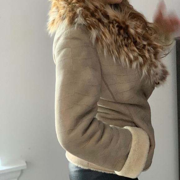 Italian 100% leather fur jacket fox fur beige - Picture 8 of 8